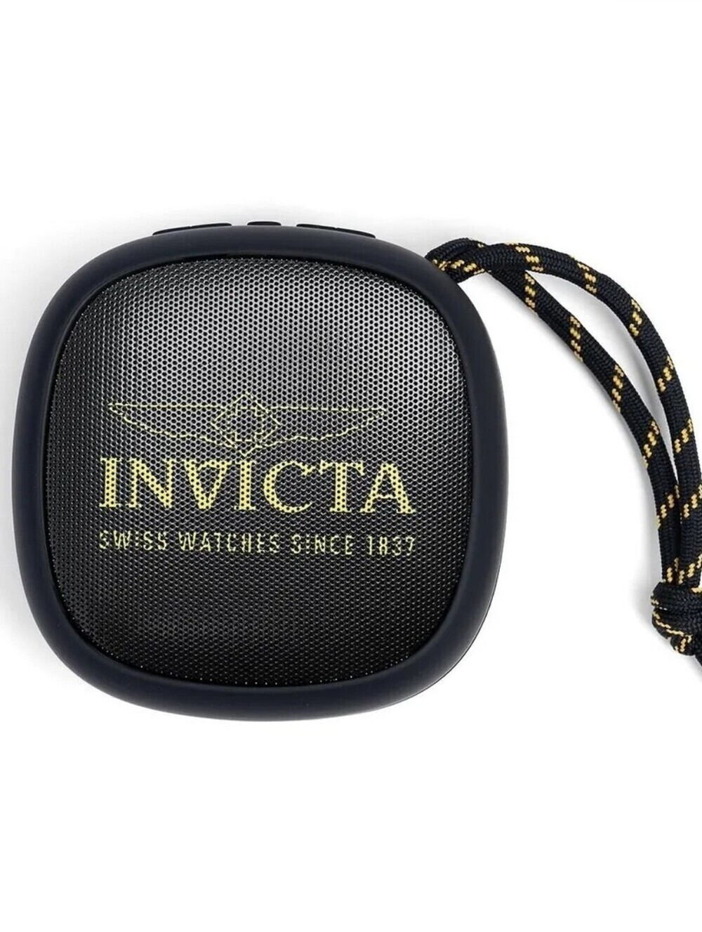 Invicta Black Portable Bluetooth Speaker with Yellow Logo Accented Strap IG0105